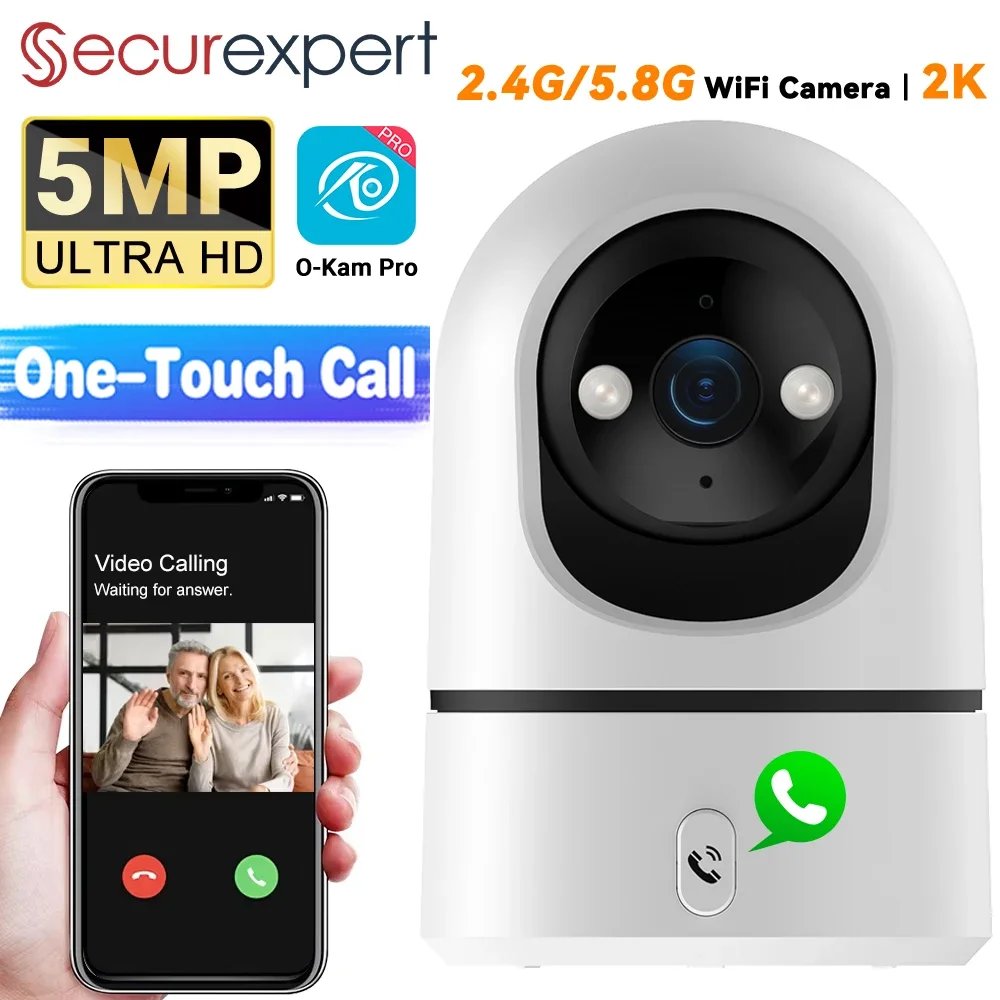 5MP Indoor Baby Monitor Security Camera 2.4G/5G WiFi One-Touch Call Color Night Vision 4X Zoom 355° PTZ Auto Tracking O-Kam Pro
