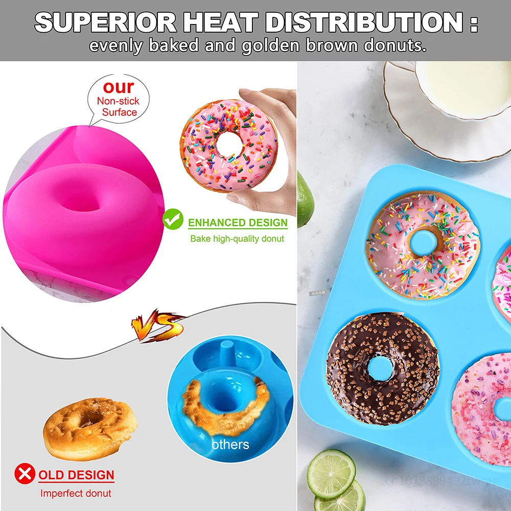 Donut Baking Pans Big Size 4 Inch Silicone Baking Mold Non Stick 6-Cavity Doughnut Trays for Bagels Donuts Cake Biscuit Tools