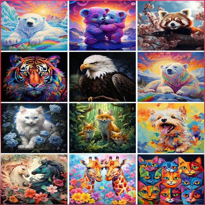 

GATYZTORY Diamond Embroidery Complete Kit Cat Dog DIY Diamond Painting Full Round Mosaic Tiger Needlework Paintings On The Wall