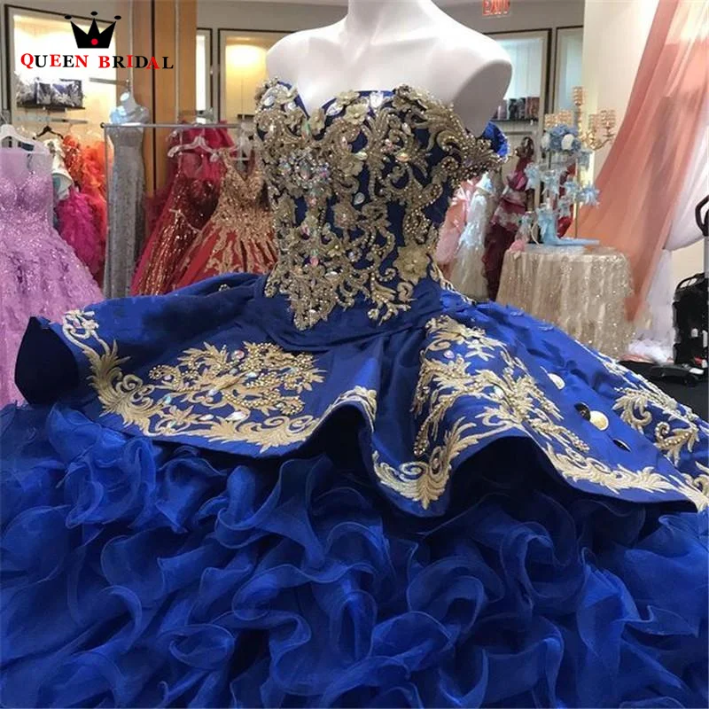 Exquisito vestido para quinceañeras azul real con volantes bordado con cuentas vestido de novia de 15 anos quinceañera 2023 hecho a medida LJ29