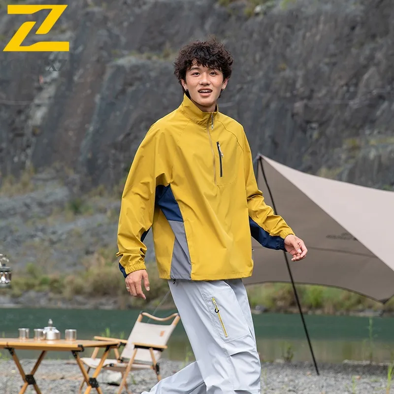 

COMXZ 2025 Men's Half Zip Stand Collar Color Block Jacket Urban Commute Hiking Water Resistant Windproof Outdoor Coat