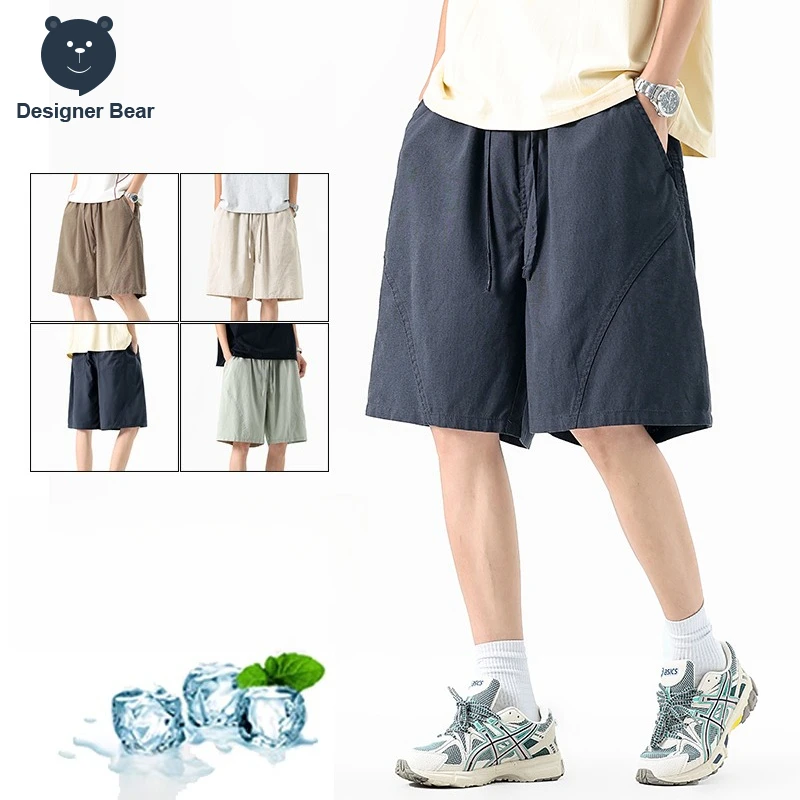 

High Quality Summer Thin Men's Lyocell Linen Blend Shorts Baggy Straight Drawstring Outdoor Pants Work Joggers Shorts Bermuda