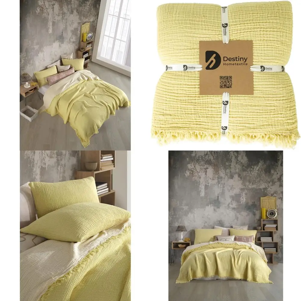 

100% Organic Cotton Dual-Colored 4-Layer Breathable Muslin Throws and Pillowcases, Ultra Soft, Lightweight, Pre-Washed for Comfo