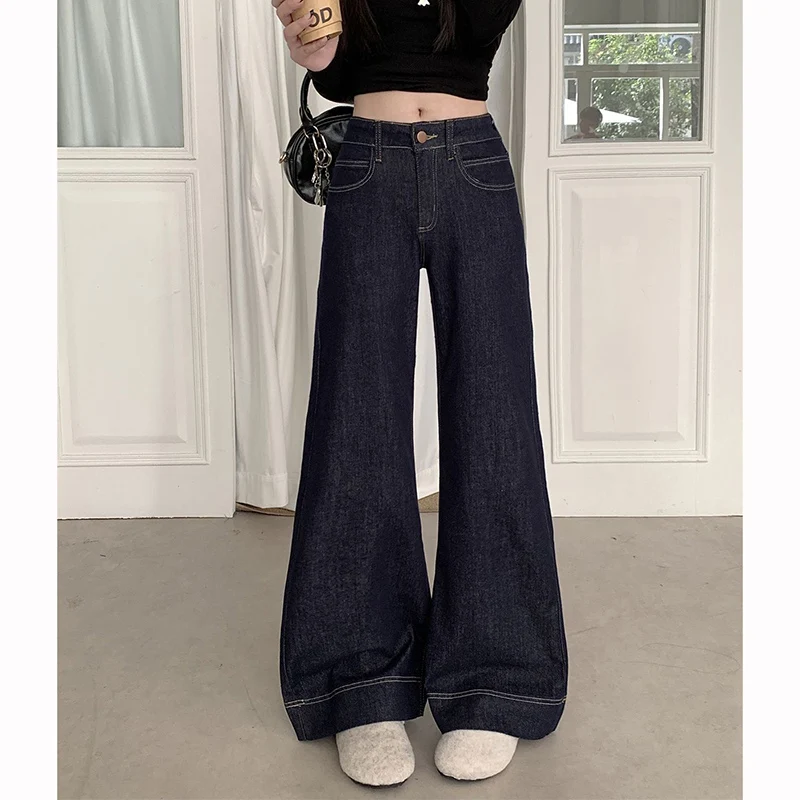

Girls Harajuku Fashion Straight Leg Jeans Female High Waist Baggy Denim Pants Women Retro Designer Wide Leg Trousers