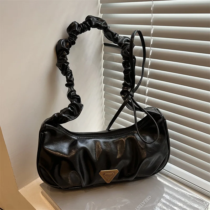 

Vintage Pleated Bow Cloud Bag Women'S Pu Handbag Fashionable Armpit Bag Silver Shoulder Bag Adjustable Crossbody Bag