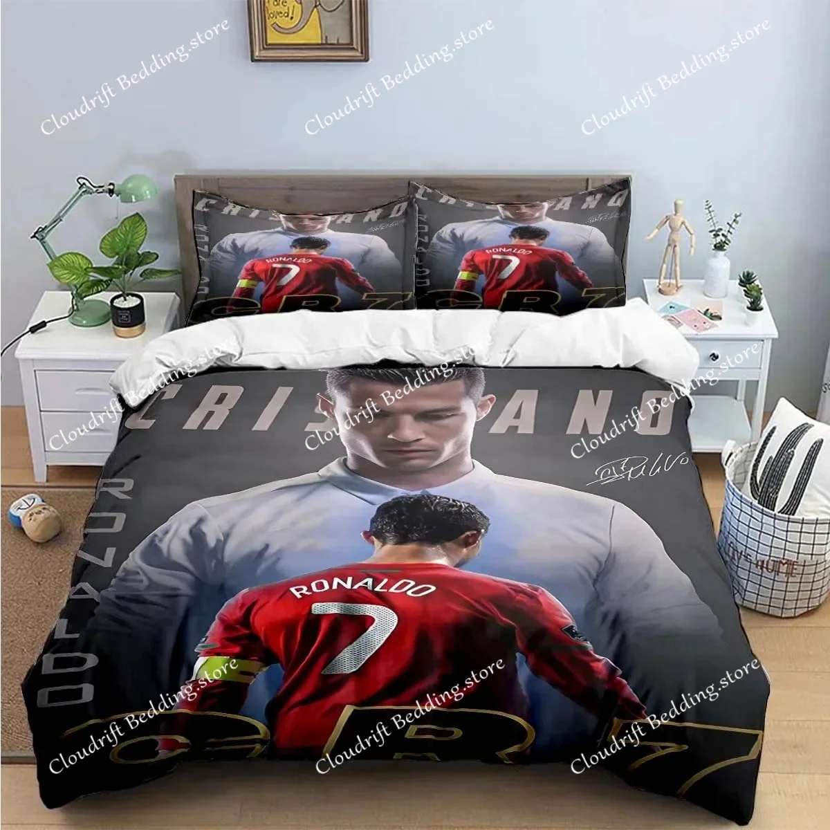 Fashion Football Star R-Ronaldo M-Messi Printing Bedding Set Duvet Cover Comforter Bed  Youth Kids Girl Boys Luxury Gift