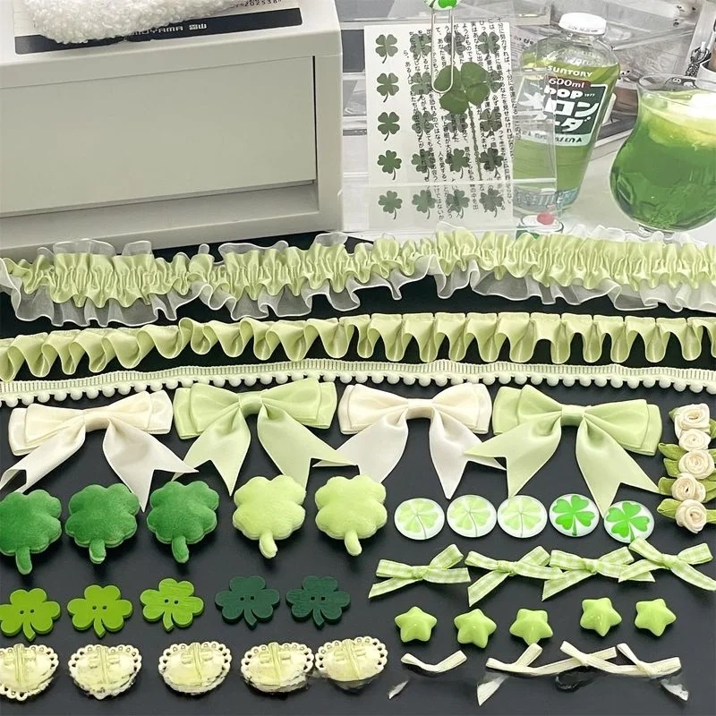 Green Lace Trim Set Handmade Decoration Support Fan Pain Relief Bag Four Leaf Clover Card Holder Sewing DIY Accessories