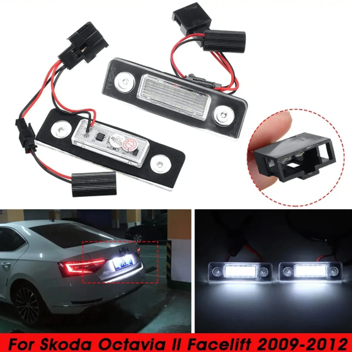 2Pcs/set For Skoda Octavia 2 Facelift 2009 -2012 Facelifted 2003-2012 Roomster 5J 2006-2010 Car LED Number License Plate Light