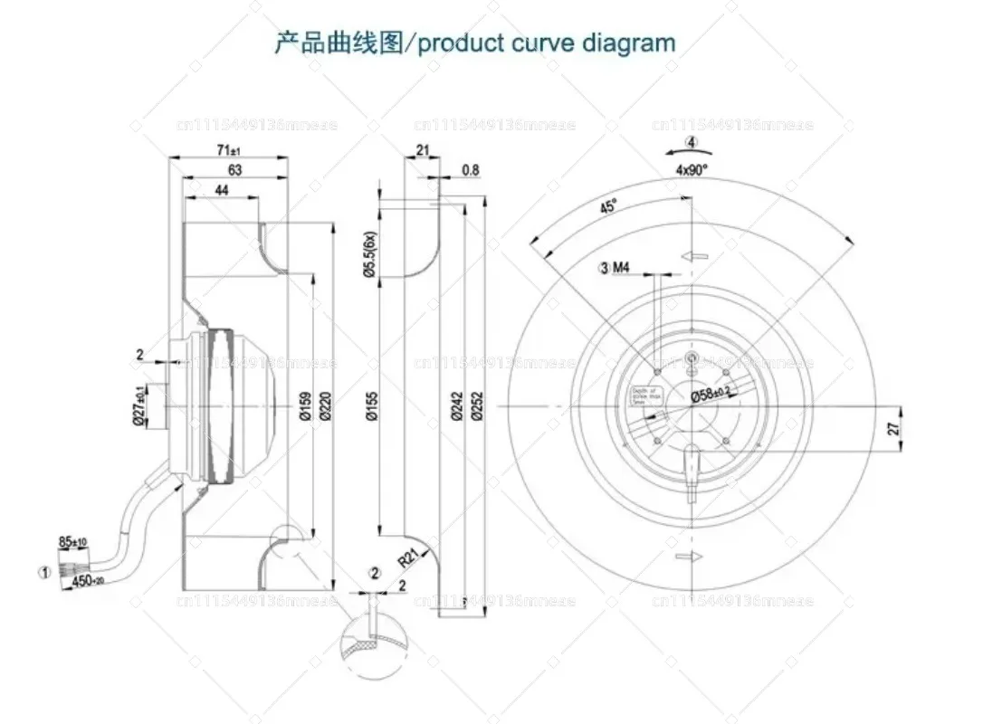 R2E220-AA40 Series Axial Blower Fan R2E220-AA40-71 80 B8 23 25 05 C2 Industrial Cooling Replacement Parts