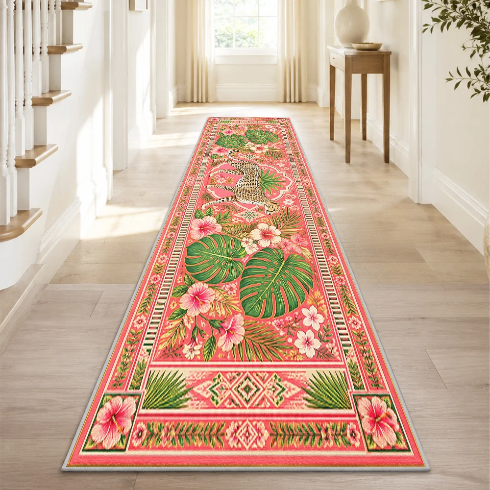 Modern Cheetah Runner Rug Pink Tropical Palm Leaf Carpet For Hallway Luxury Living Room Stairs Entrance Long Floor Mat New