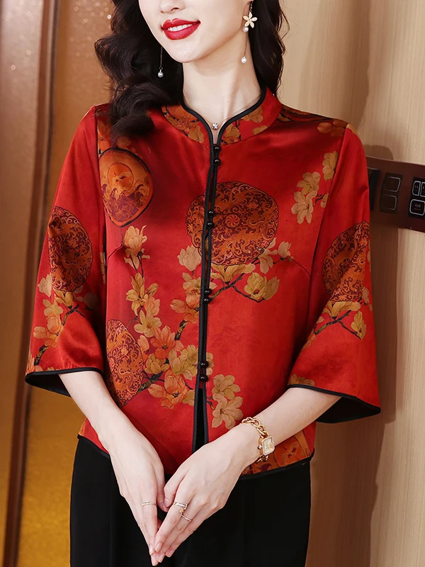 Cardigan aberto feminino de seda primavera verão novo Sle Xiangyun seda sete quartos Sve reformado Tang traje Faionable Mommy...