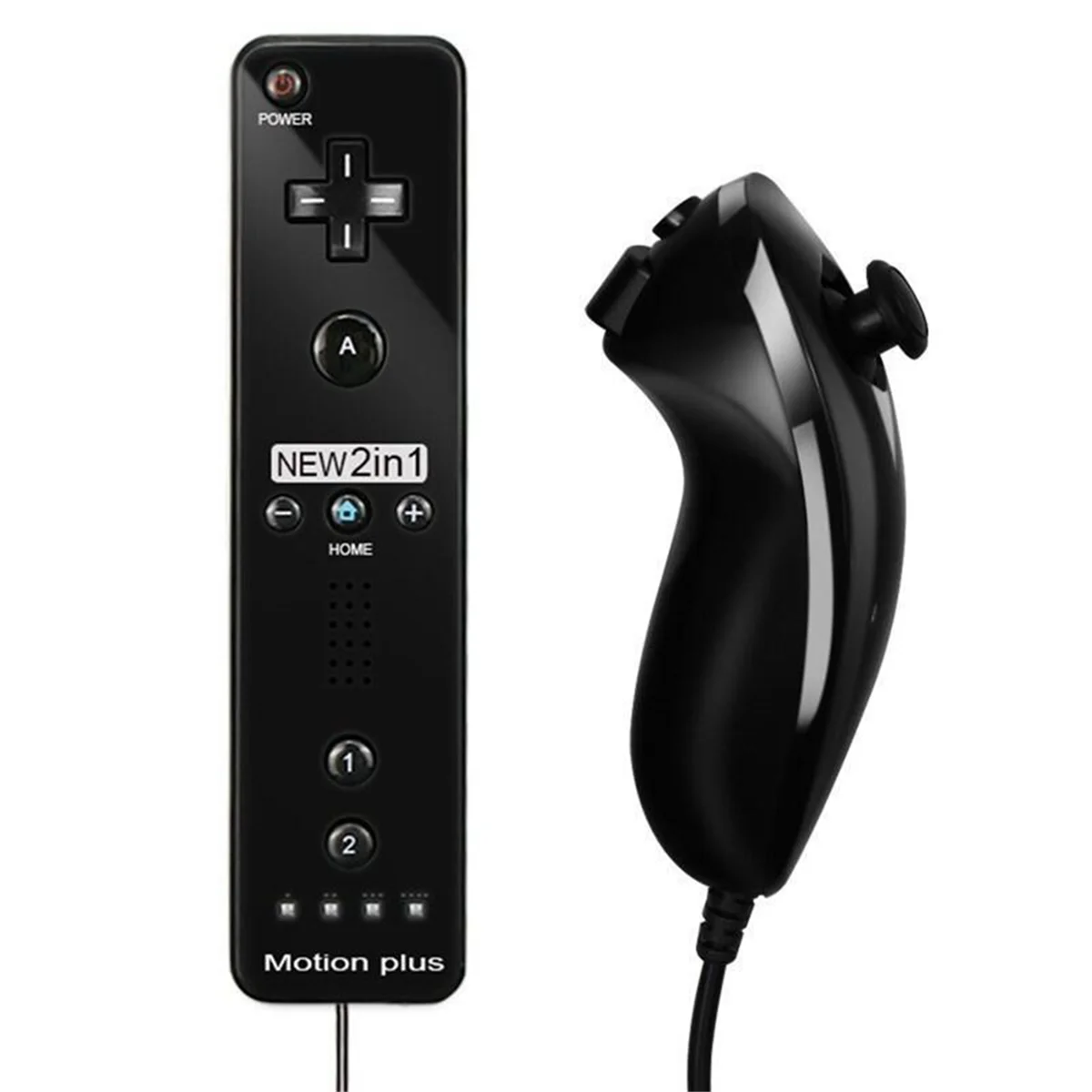 2 in 1 Remote & Nunchuck Controller Remote Controller Gamepad for Nintendo Wii Console Joystick Joypad Black  -T44C