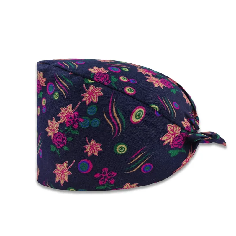 Gorro médico con estampado Floral para mujer, gorros médicos de algodón 100%, accesorios para enfermeras, para Hospital de mascotas, venta al por mayor