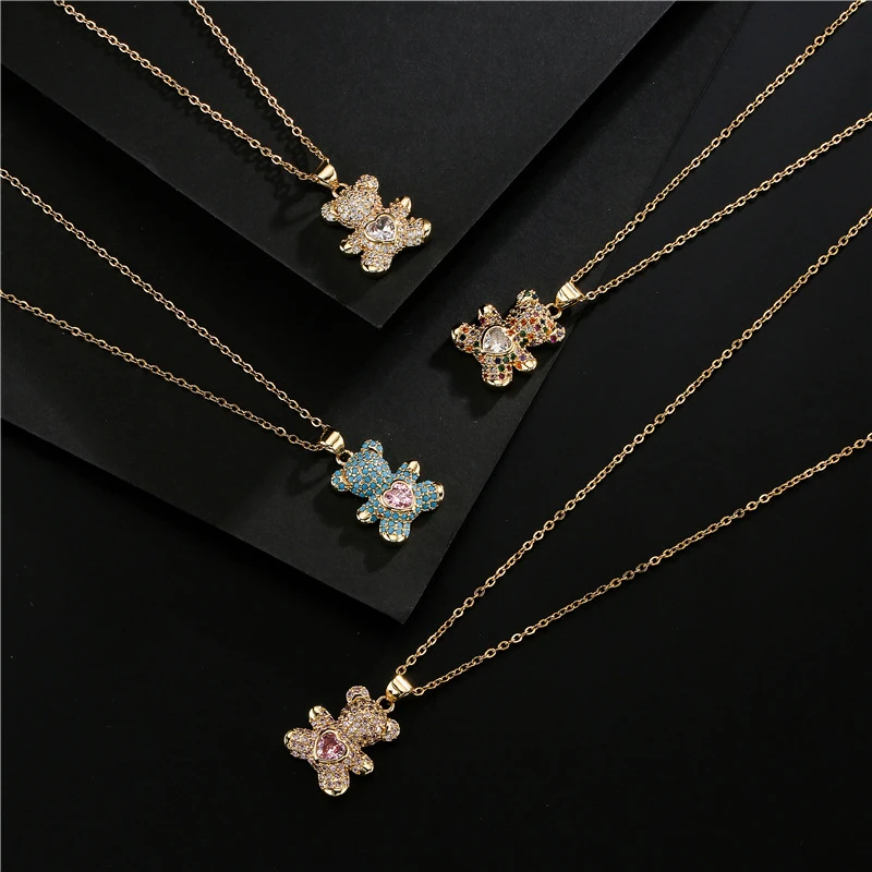 GANPUP Stilvolle Niedliche Bären-Herz-Halskette mit Glänzendem Zirkonia-Anhänger für Damen, Modische Schlüsselbeinkette, Choker-Schmuck, Geschenk – Detail 2