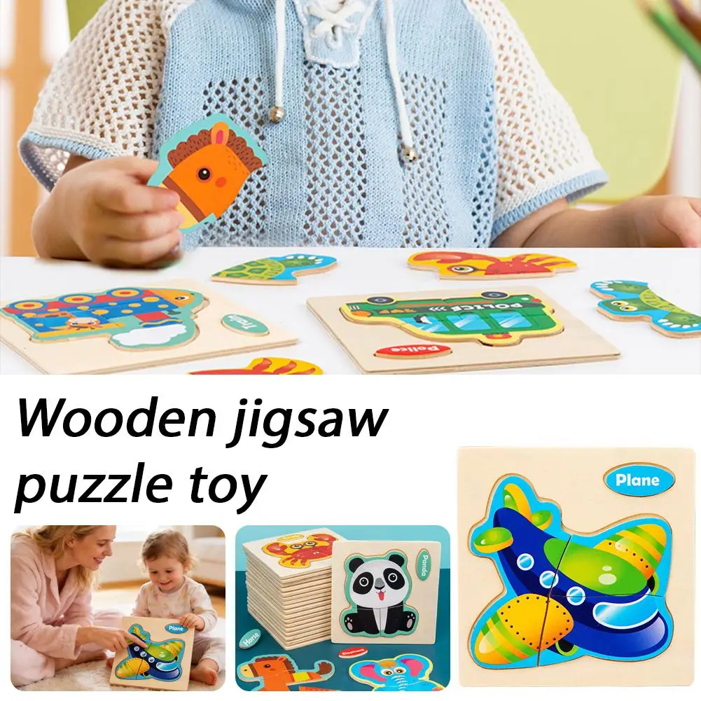 Wooden Toddler Jigsaw Puzzles Animal Vehicle Space Theme Smooth Round Edge Preschool Educational Toy Kids Learning Puzzle