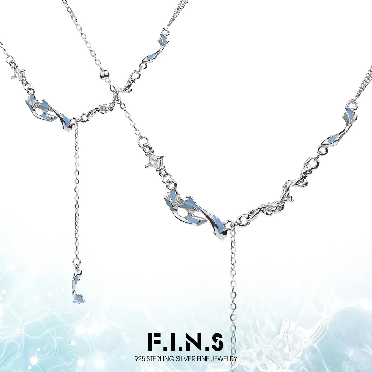 

F.I.N.S Koi S925 Sterling Silver Necklace Versatile Blue Drop Glue Fish Pendant Double Layer Chain Fashion Fine Jewelry Gifts
