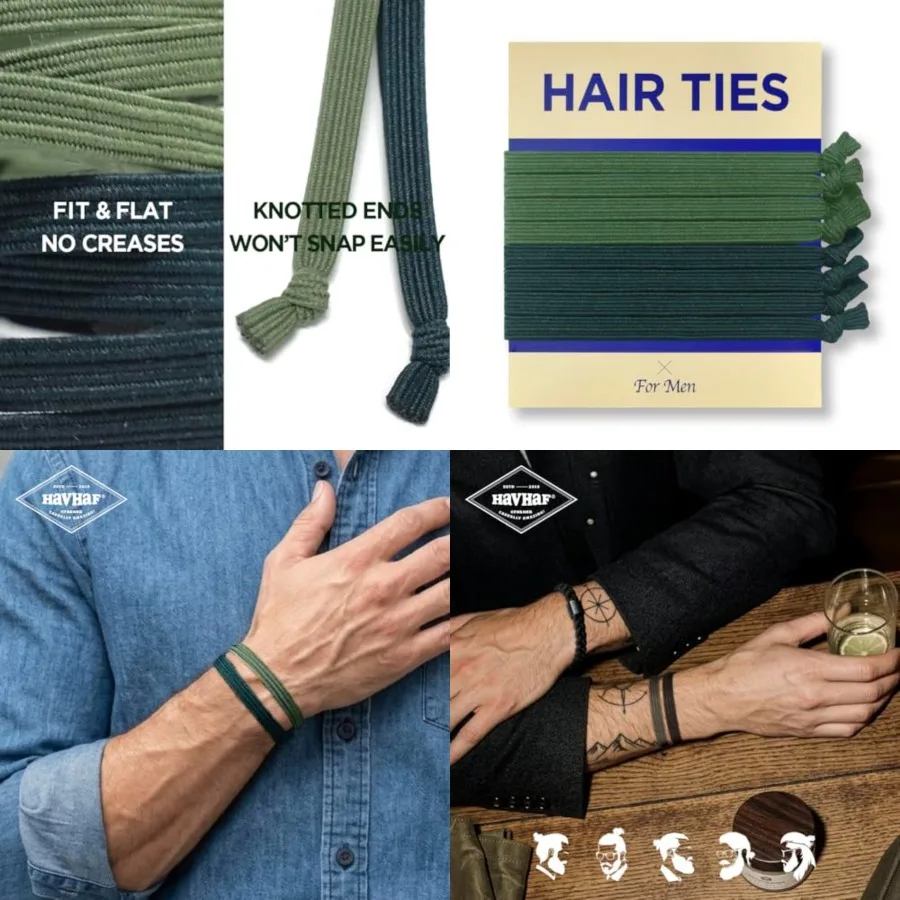 

HAVHAF Knotted Mens Hair Ties For Men 8pcs Thin, - No damage Crease Breakage Man Bun Hair Tie Men with Long Hair For Curly Thic