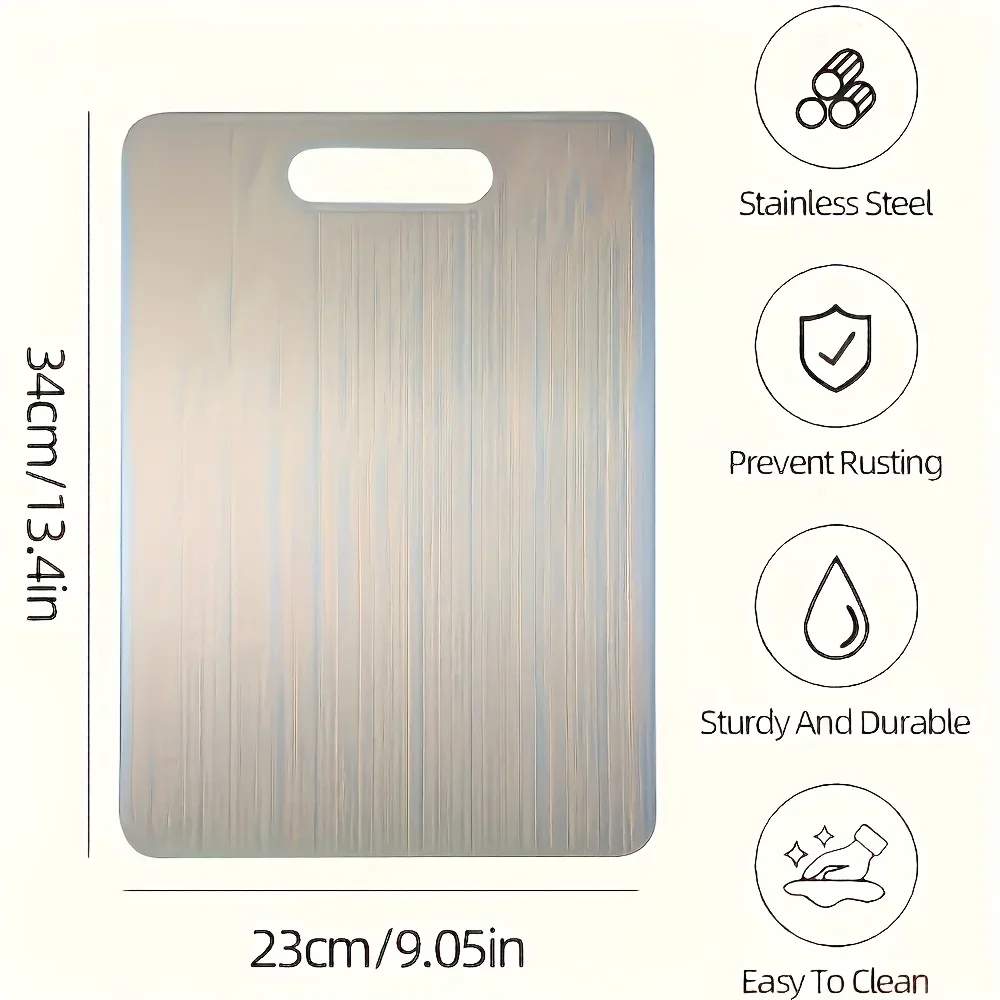 Premium Stainless Steel Cutting Board with Handle - Double-sided Design for Cutting Fruits, Vegetables, Bread, and Meat