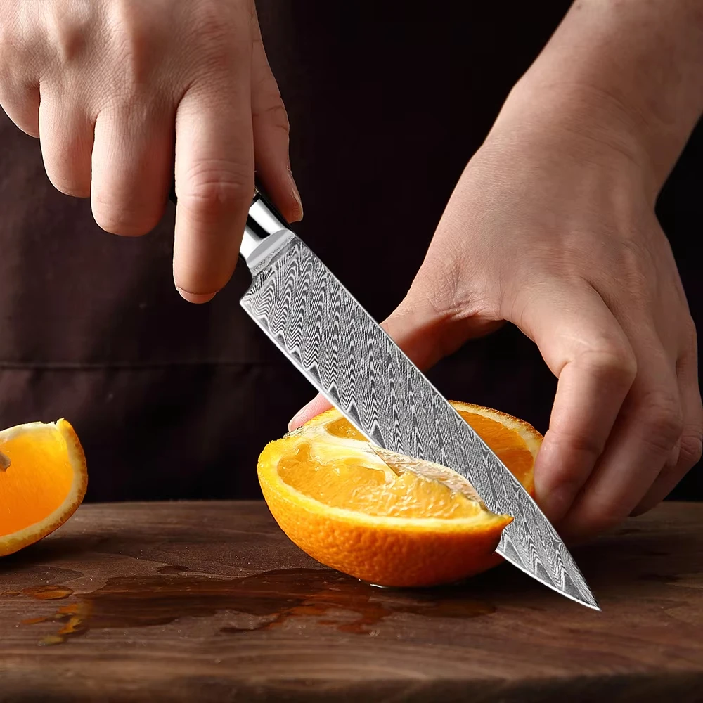 

XITUO 5-дюймовый универсальный нож, японский кухонный нож из дамасской стали VG-10, ультра острый фруктовый нож с полнозапутывающейся ручкой