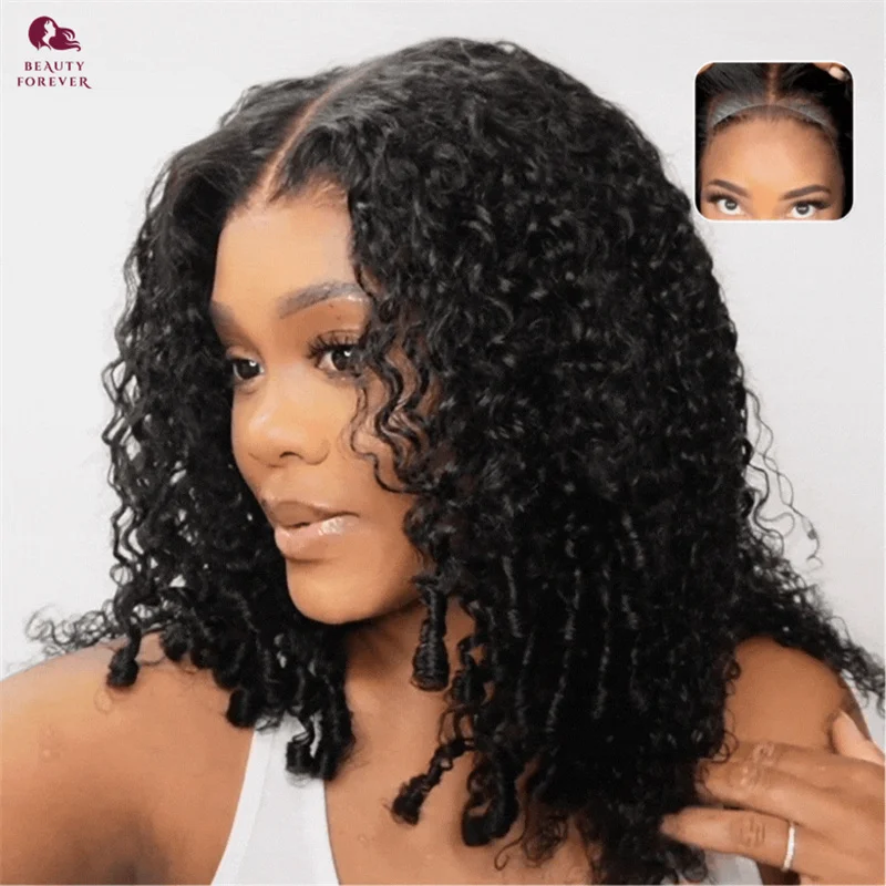 

Beautyforever НОВЫЙ толстый вьющийся бесклеевой парик из человеческих волос 7x5 Bye Knots Pre-Style Finger Coils Curly Pre Cut Lace Glueless Wig