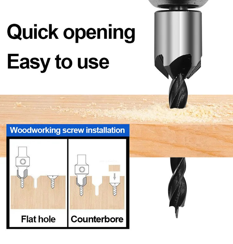 4pcs Carpentry Drill+1pc Wrech 3mm-6mm HSS Flute Countersink Drill Bits Set Chamfer Reamer For Woodworking Drill Bit Power Tools