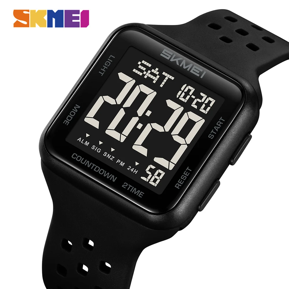 SKMEI 2440 Mens Fashion Digital Watch TPU Silicone Rubber Countdown Stopwatch Wristwatch Electronic Movement Clock