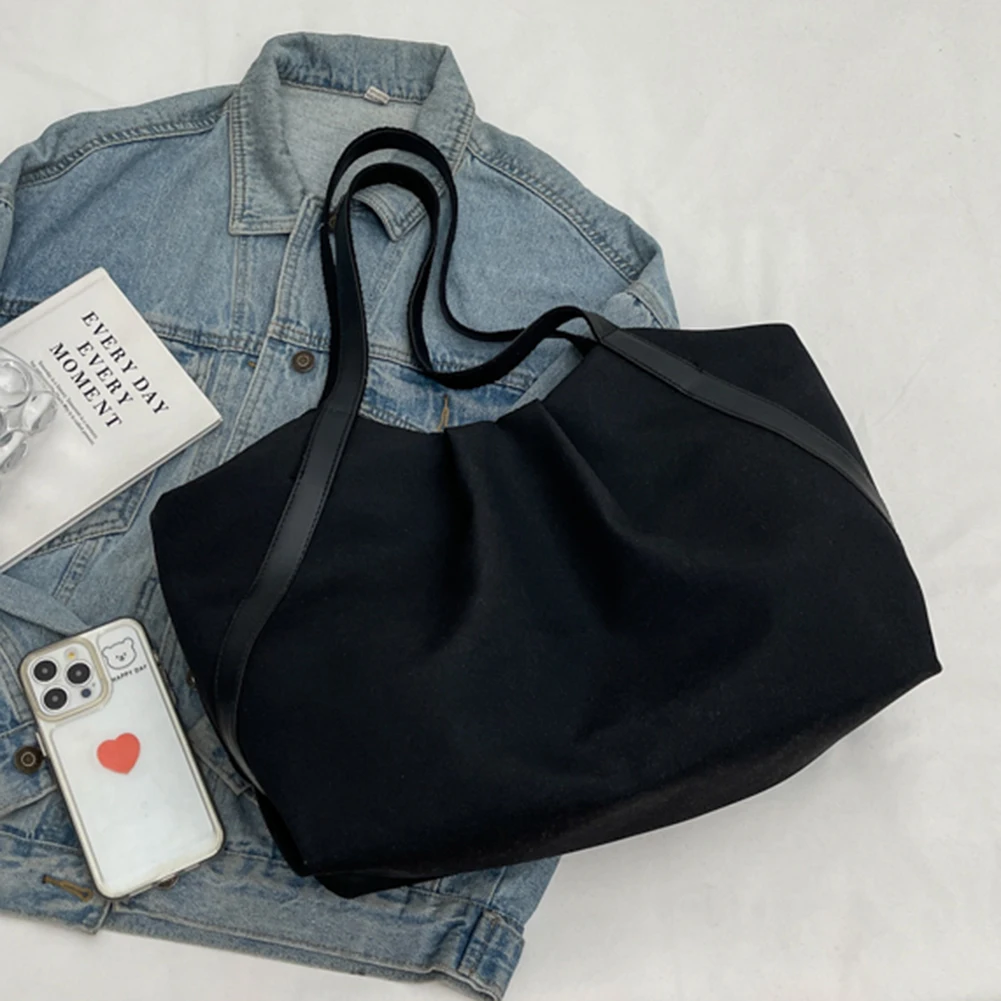 حقيبة يد نسائية للعمل بسعة كبيرة من القماش للتسوق حقيبة محمولة بألوان متباينة حقيبة كتف بسيطة حقيبة يومية للإناث #5