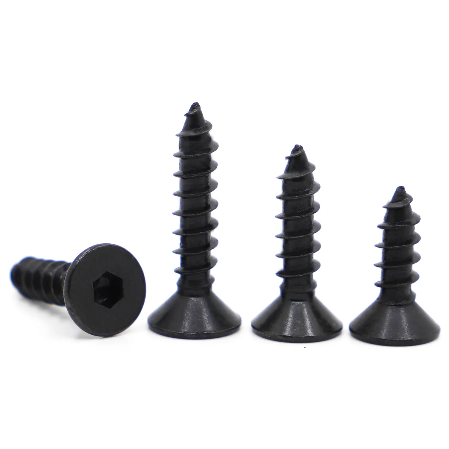 10-50pcs M3 M4 M5 M6 Self-tapping Screws 8.8 Grade Steel Flat Head Black Inner Hexagon Countersunk Tapping Wood Bolts