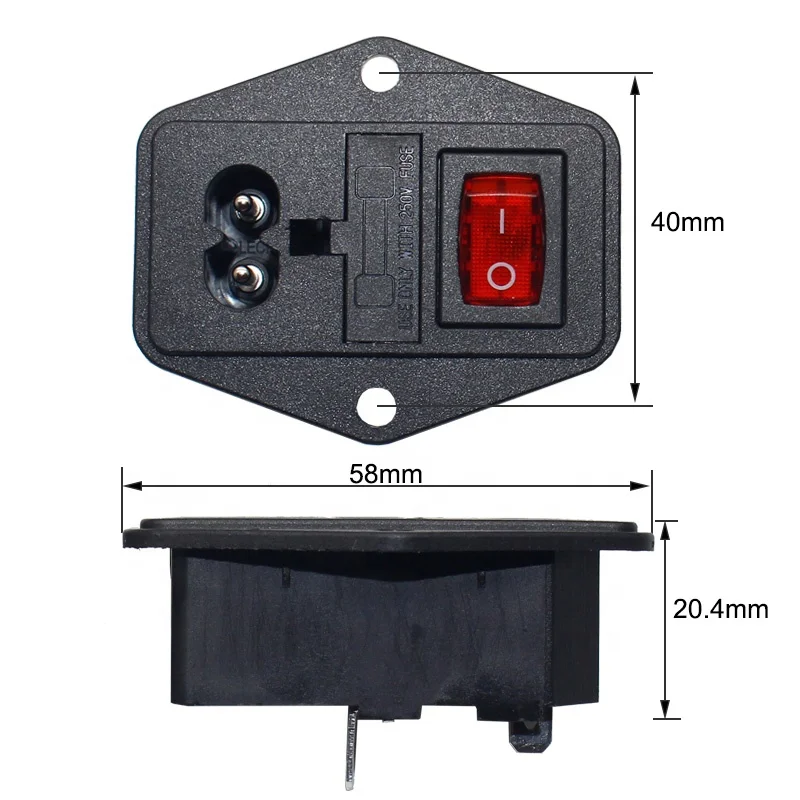IEC C8 Screw Mounted Fuse Female Socket Plug Adapter LED Rocker Switch Fuse Socket