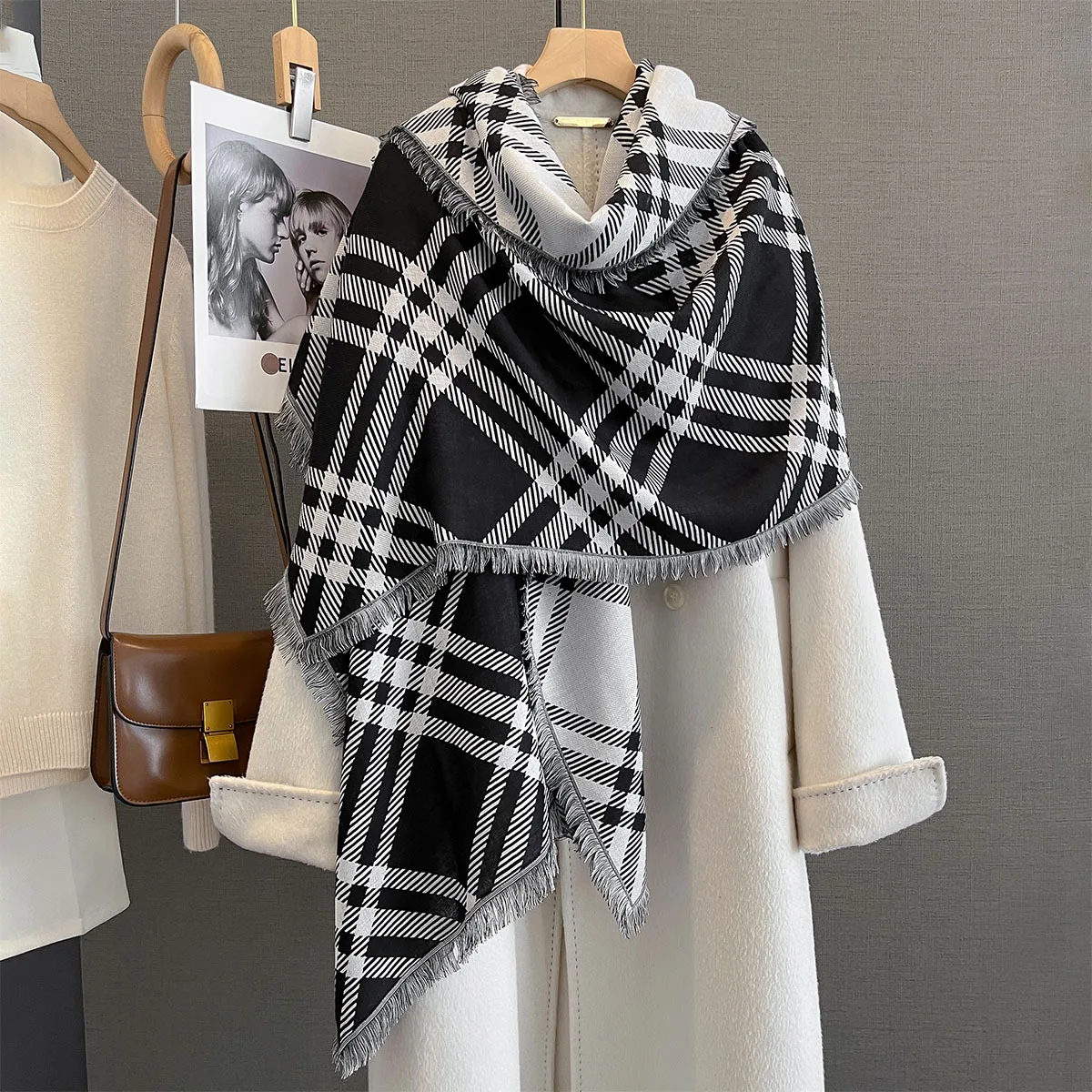 

Модная шаль из искусственного кашемира с кисточками в полоску, длинный шарф унисекс, осенне-зимний теплый шейный платок, офисные шали