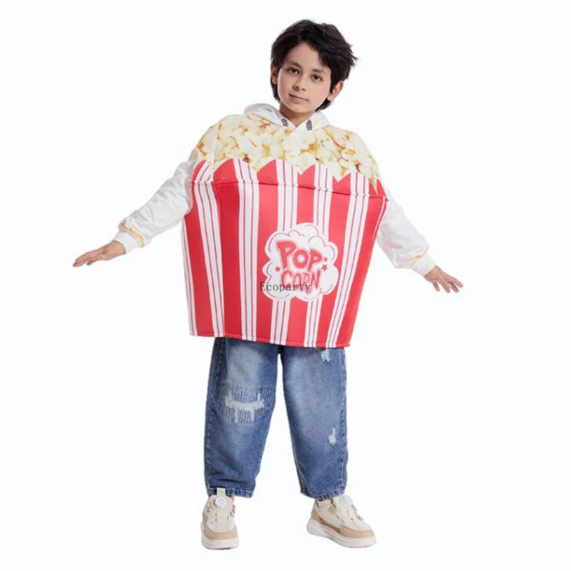 Unissex criança crianças balde de pipoca traje para meninos meninas 4-10t esponja roupas disfraz anime cosplay roupas fantasia kostum