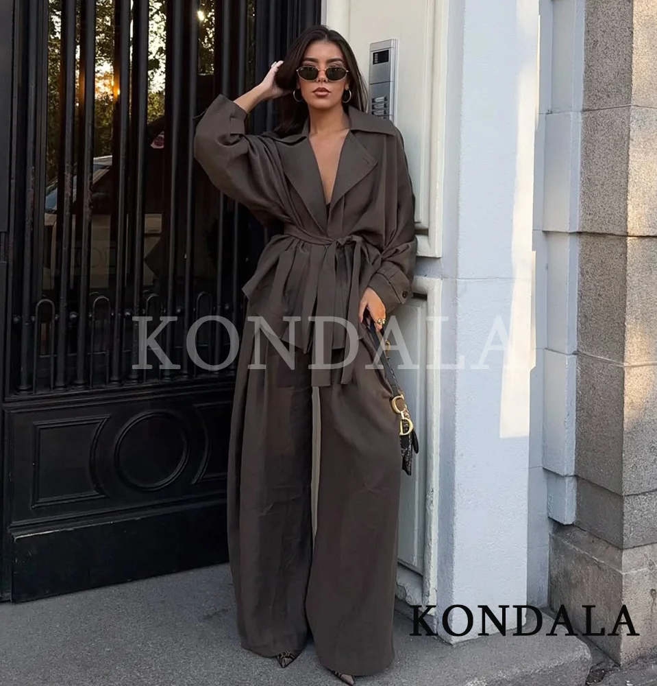 KONDALA Herbst-Pendel-High-Street-Hosen-Set für Damen, lockerer Gürtel, Blazer, plissierte Hose, 2025, Herbstmode, elegantes Damen-Hosen-Set