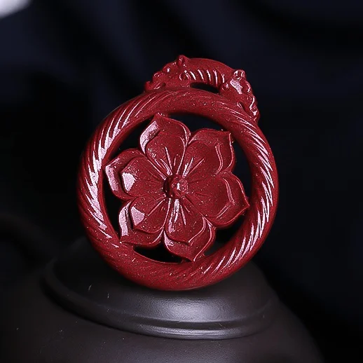 

5A Natural Cinnabar Flower Necklace Pendant Zinnober Genuine Vermilion DIY Jewelry Material