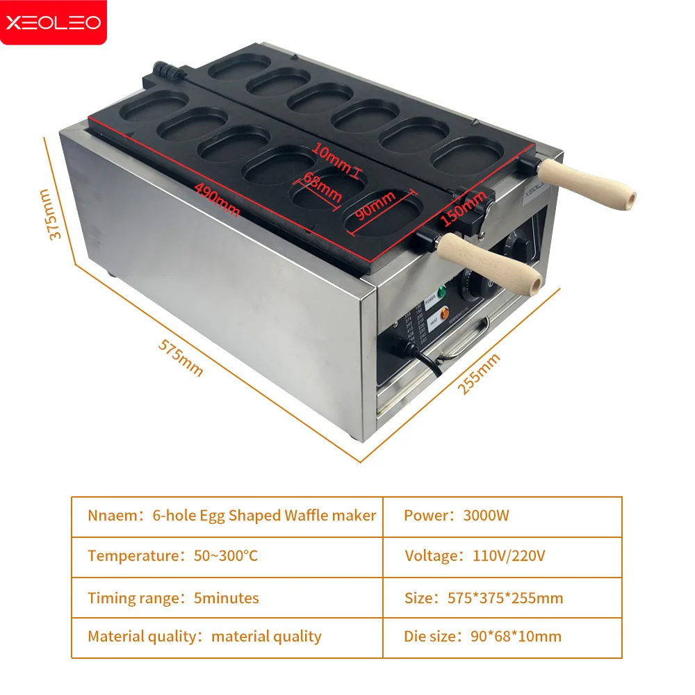 XEOLEO 3000W gofrownica maszyna do ciasta jajecznego elektryczna maszyna do robienia hamburgerów maszyna do ciasta na kółkach 6 szt. urządzenie do