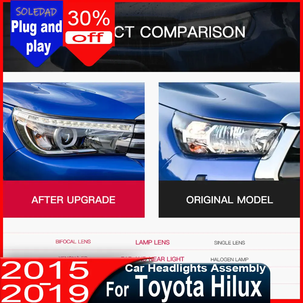 Car Headlights for Toyota Hilux 2015-2019 New Revo LED Headlight DRL Hid Head Lamp Angel Eye Bi Xenon AccessoriesLED