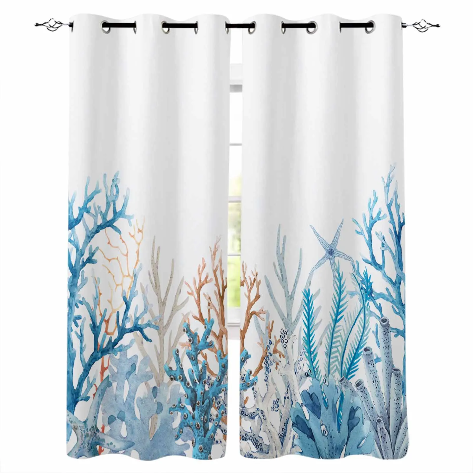 

Summer Marine Coral Gradient Blue Living Room Bedroom Elegant Curtains For Kitchen The Room Window Treatments Drapes