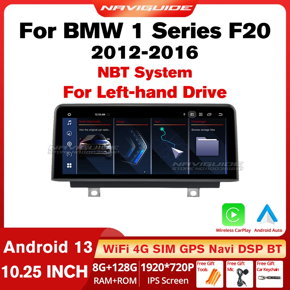 NAVIGUIDE 10.25'' 8+128G Android 13 Car Radio Screen For BMW 1 Seriea F20 NBT System Carplay Auto Multimedia Player 4G Wifi BT