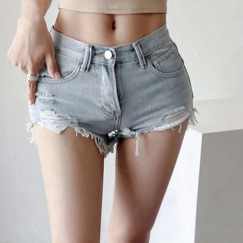

Spicy Girl Frayed Hot Pants Women Summer New Ins High Street Washed Ripped Slimming Shorts Trendy