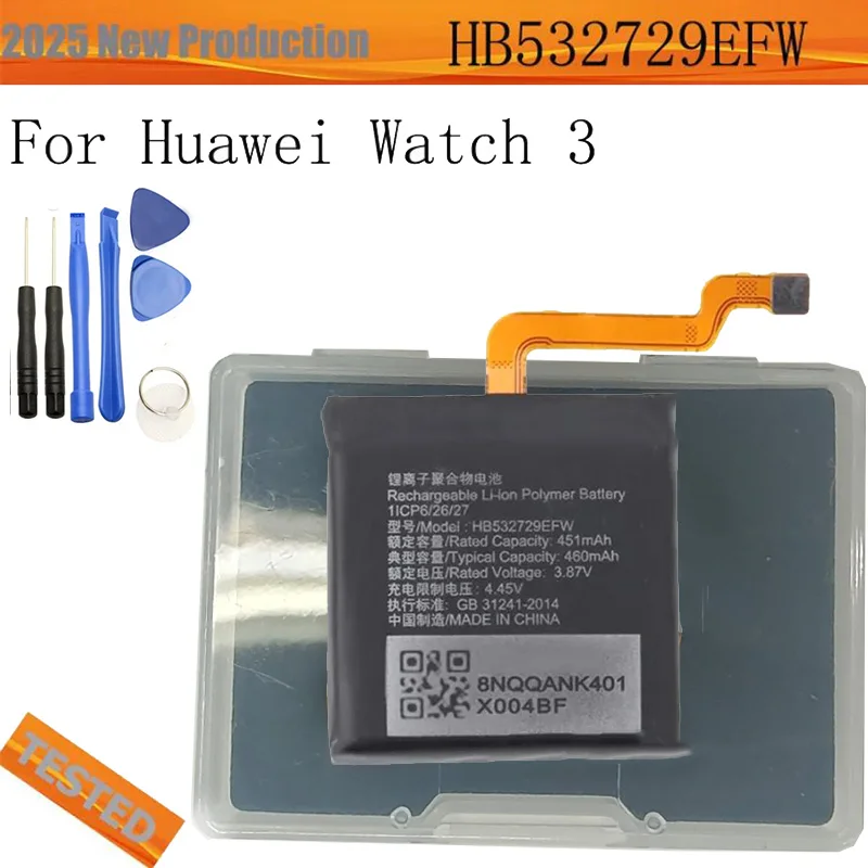 

Аккумулятор HB532729EFW для Huawei Watch 3, аккумулятор 460 мАч, HB532729EFW, аккумулятор для умных часов с бесплатными инструментами