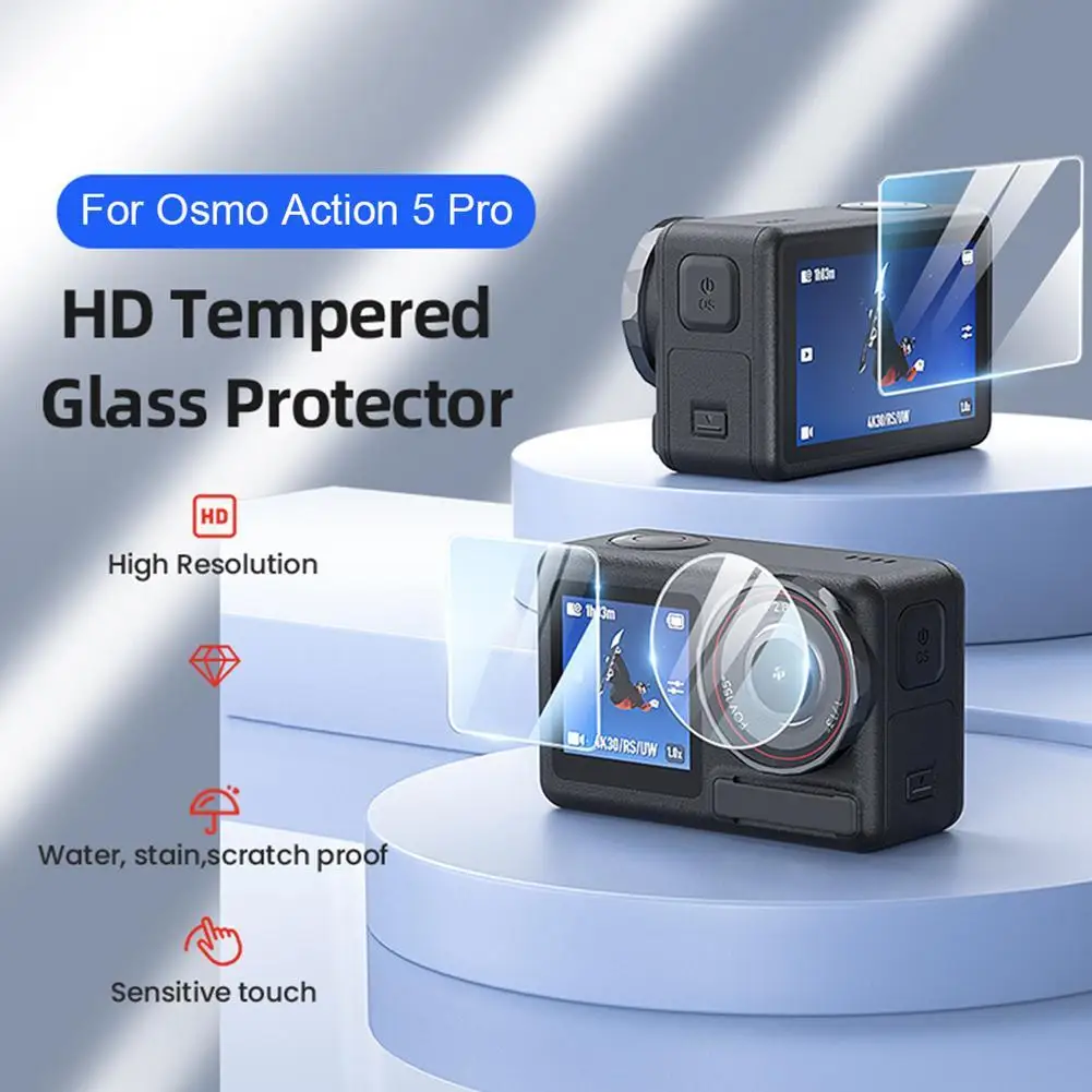  for dji Action 5 Pro 4 Lens Cover HD Tempered Glass Screen Protector Front Rear Film Cap for dji Action 4 5Pro Accessories