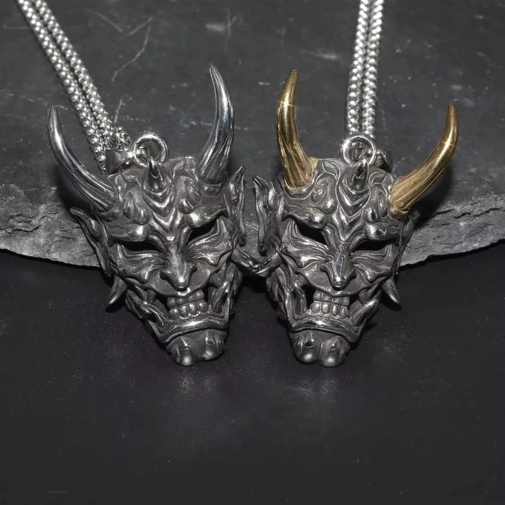 Punk Japanese Samurai Mask Ghost Skull Mask Pendant Accessories Necklaces for Men Skull Neck Chain Rock Jewelry Gift for Boy New