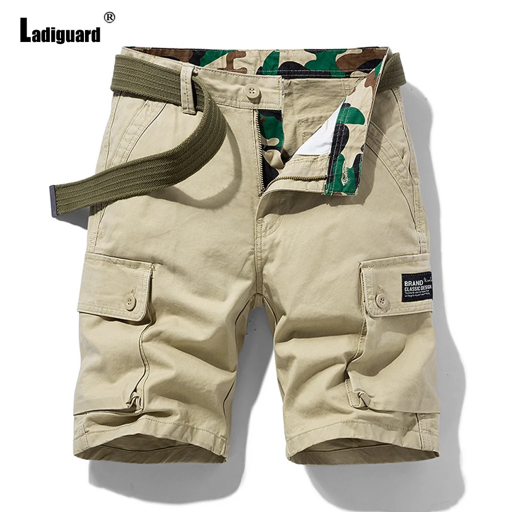 Ladiguard 2023 Stylish simplicity Men Fashion Lesiure Cargo Shorts Khaki Casual Pocket Hotpants Mid Waist Cotton Beach Shorts