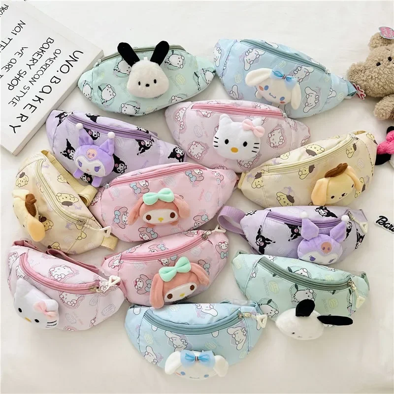 Sanrio Print Bag Kuromi Cinnamoroll Pocket Crossbody Shoulder Bag Waist Storage Pouch My Melody Hello Kitty Coin Purse Gifts