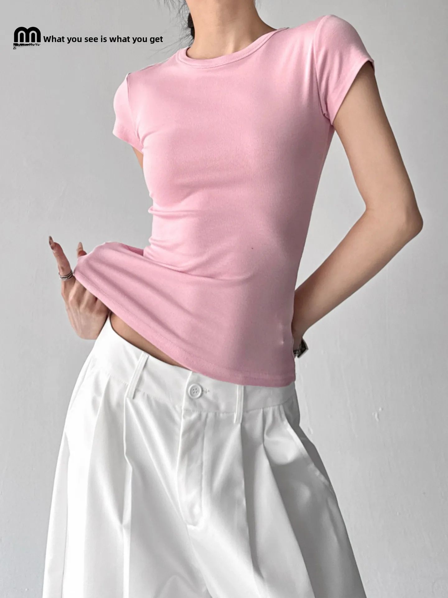 

Облегающая круглая футболка Ne ort Sve, женская летняя новинка, корейский Sle, повседневный удобный универсальный топ из смеси хлопка