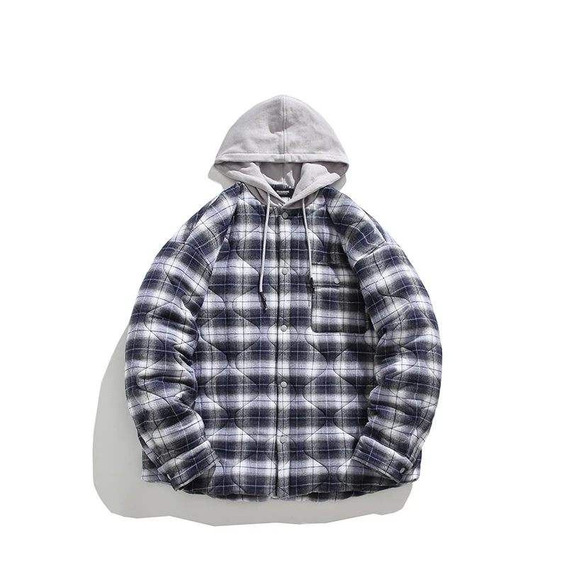 Männer Mit Kapuze Plaid Winter Jacken Harajuku Mäntel Langarm Grundlegende Casual Verdicken Warme Outwear