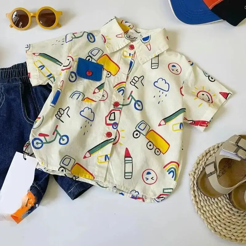 Boys' Shirt Summer Clothing Korean Children's Fashion Design Sense Top Baby Short sleeved Shirt