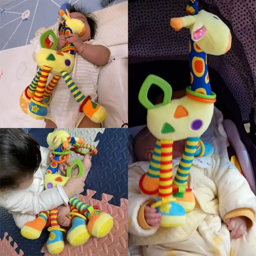Clochettes d'animaux girafe en coton PP, poupée en peluche, éducation précoce, hochets de girafe pour nouveau-né, jouets en peluche, Animal de dessin animé sensoriel
