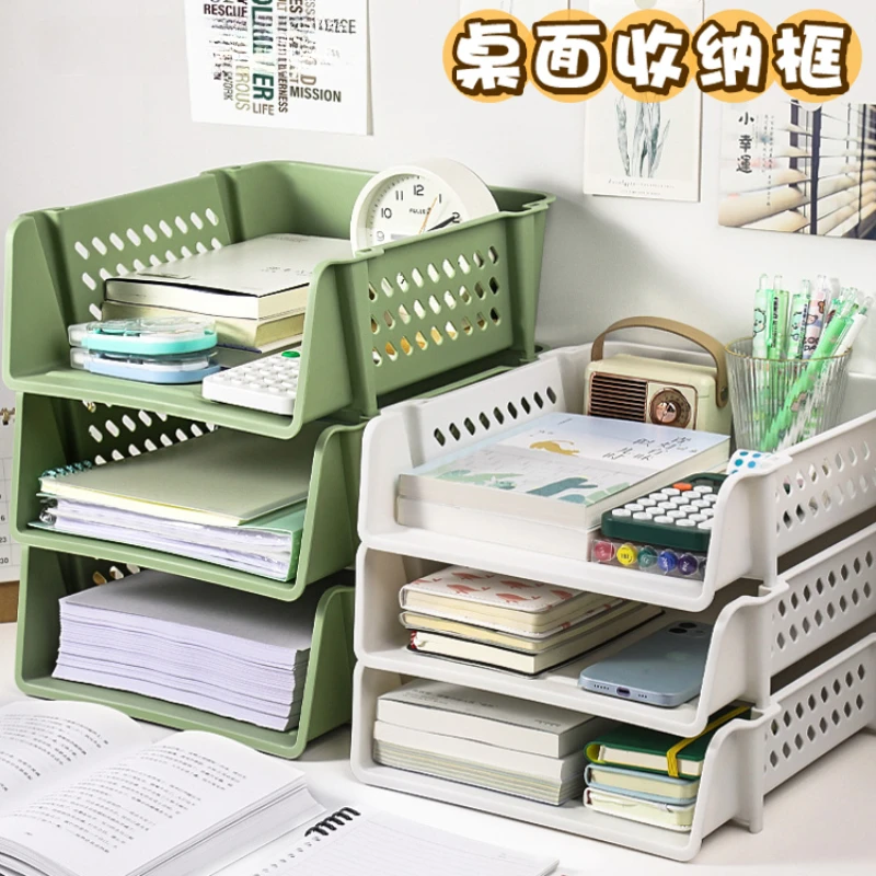 

Desktop File Basket Storage Rack Frame Three-layer Disk Rack Bookshelf Multi-layer Bookshelf Office Desk A4 Box Basket Instagram