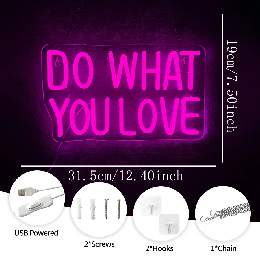 Do What You Love Led Neon Sign, Inspirational Quotes Icon, Suitable For Bedroom, Home, Library, Coffee Shop, Wedding Party Decor