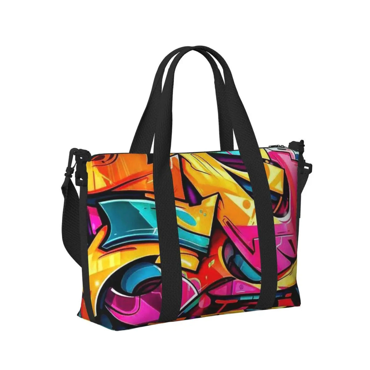 Bright Graffiti Geometric Beach Travel Bag Large Capacity Tote Bags for Gym Sport Women Shopping Duffle Shoulder Bag